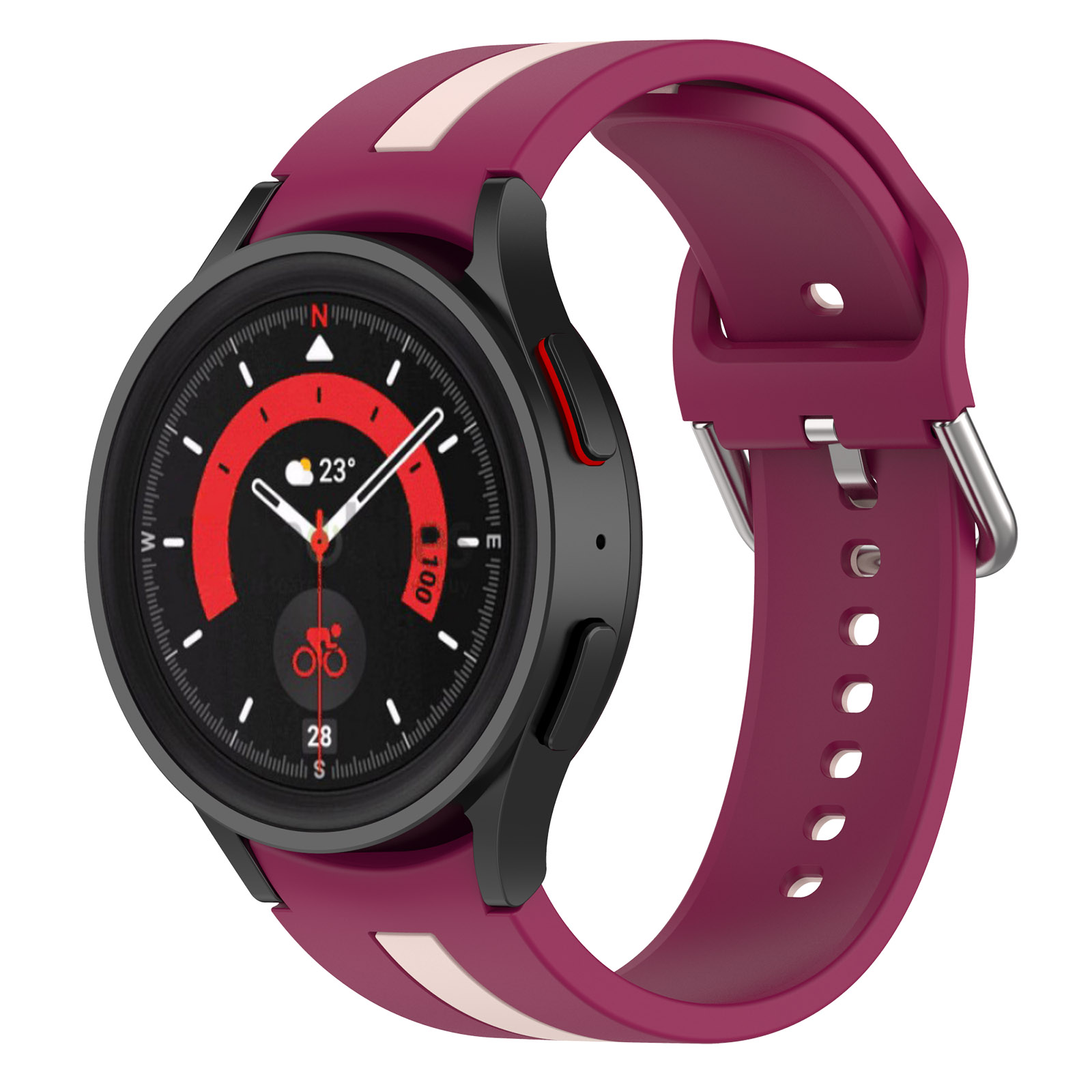 Samsung Двухцветный силиконовый ремешок для Samsung Galaxy Watch 4/5/6 винно-красный-розовый