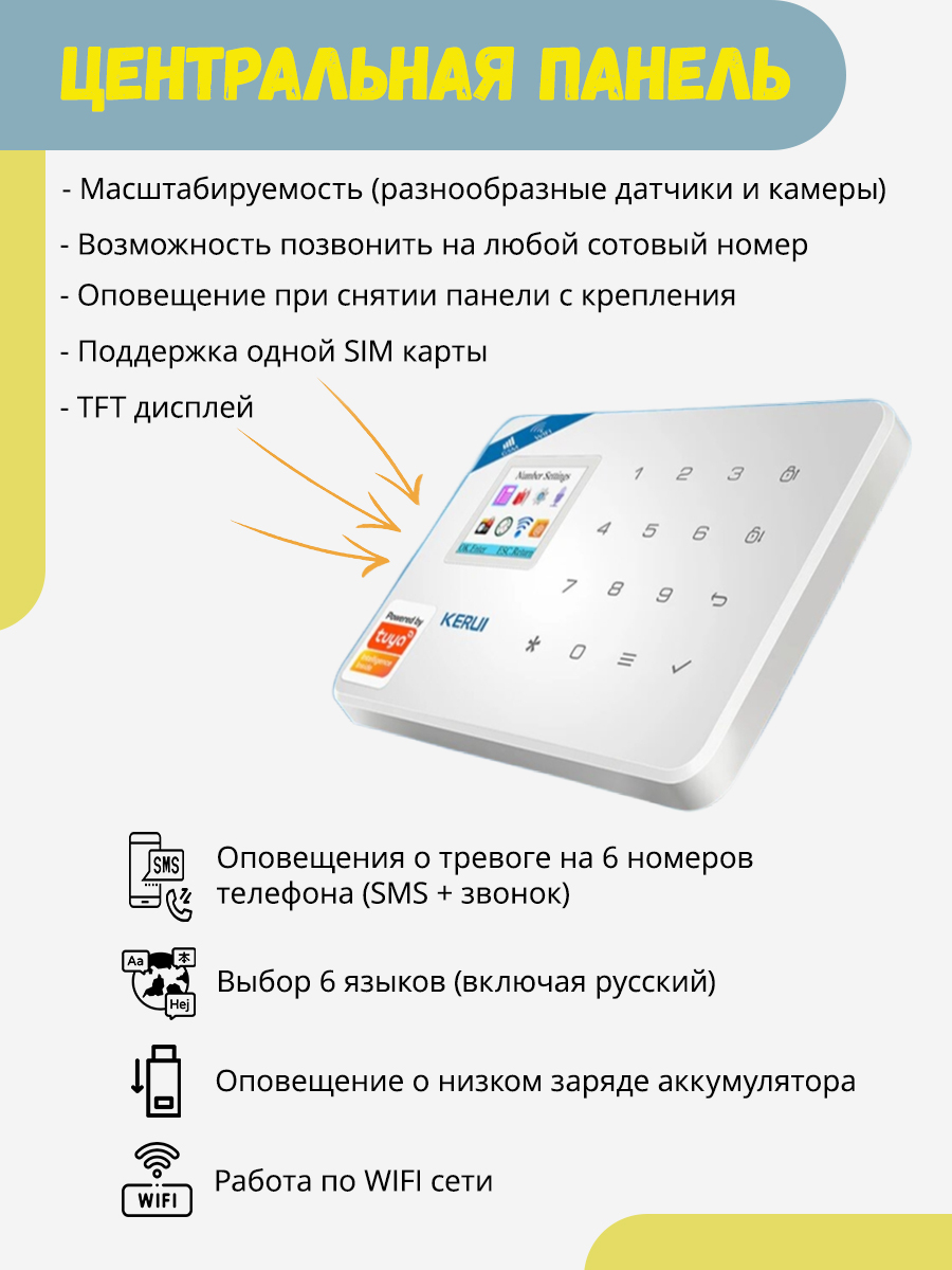 Охранная сигнализация Kerui Tuya W181 (набор 3), Wi-Fi GSM, управление с  телефона, масштабируемая | Доставка по России