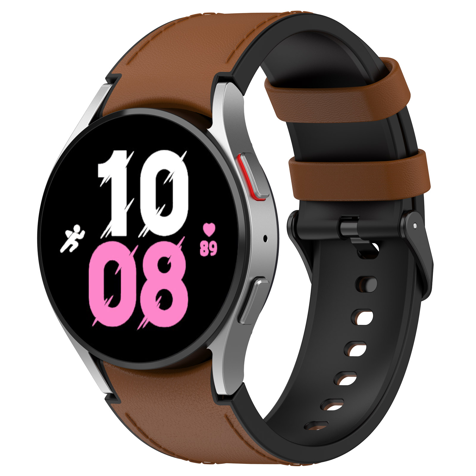 Samsung Двухцветный кожаный ремешок для Samsung Galaxy Watch 3/4/5/6/7/FE, размер S черно-коричневый, черная пряжка