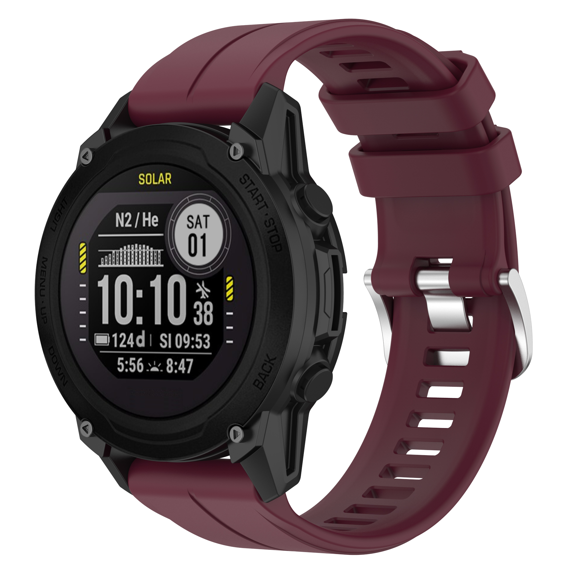 Garmin Силиконовый ремешок для Garmin Fenix / Forerunner / Approach / Descent 22 мм, cеребристая пряжка, винно-красный