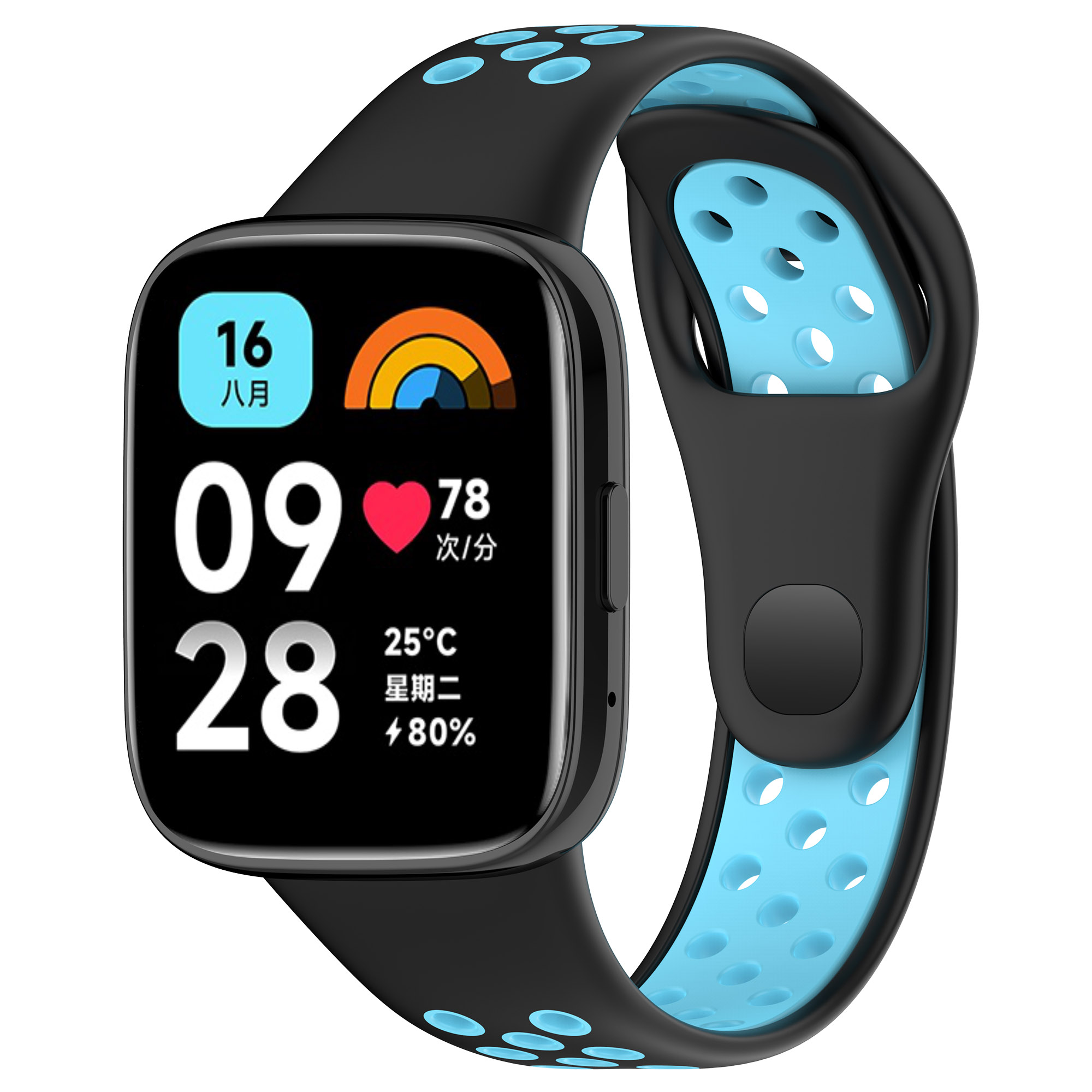 Redmi Двухцветный силиконовый ремешок для Redmi Watch 3 Lite Watch 3 Active, черно-голубой