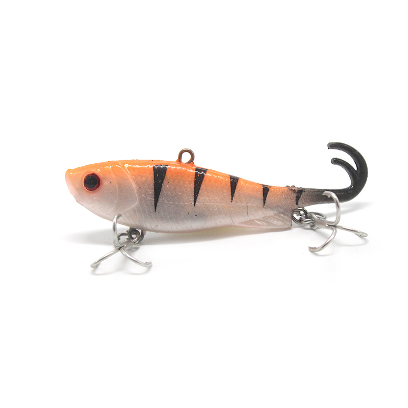 ГиперМол Утяжеленная мягкая вип-приманка VIB с раздвоенным закрученным хвостом и тройными крючками для пресноводной рыбалки, 6,5 см/13 г оранжево-черная