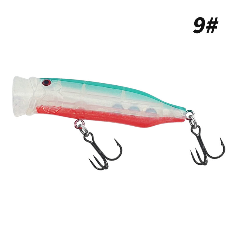 ГиперМол Рыболовный воблер поппер, прозрачная плавающая приманка Big Splash, для дальнего заброса с тройными крючками и погремушкой, 7 см/9 г прозрачно-красно-зеленый