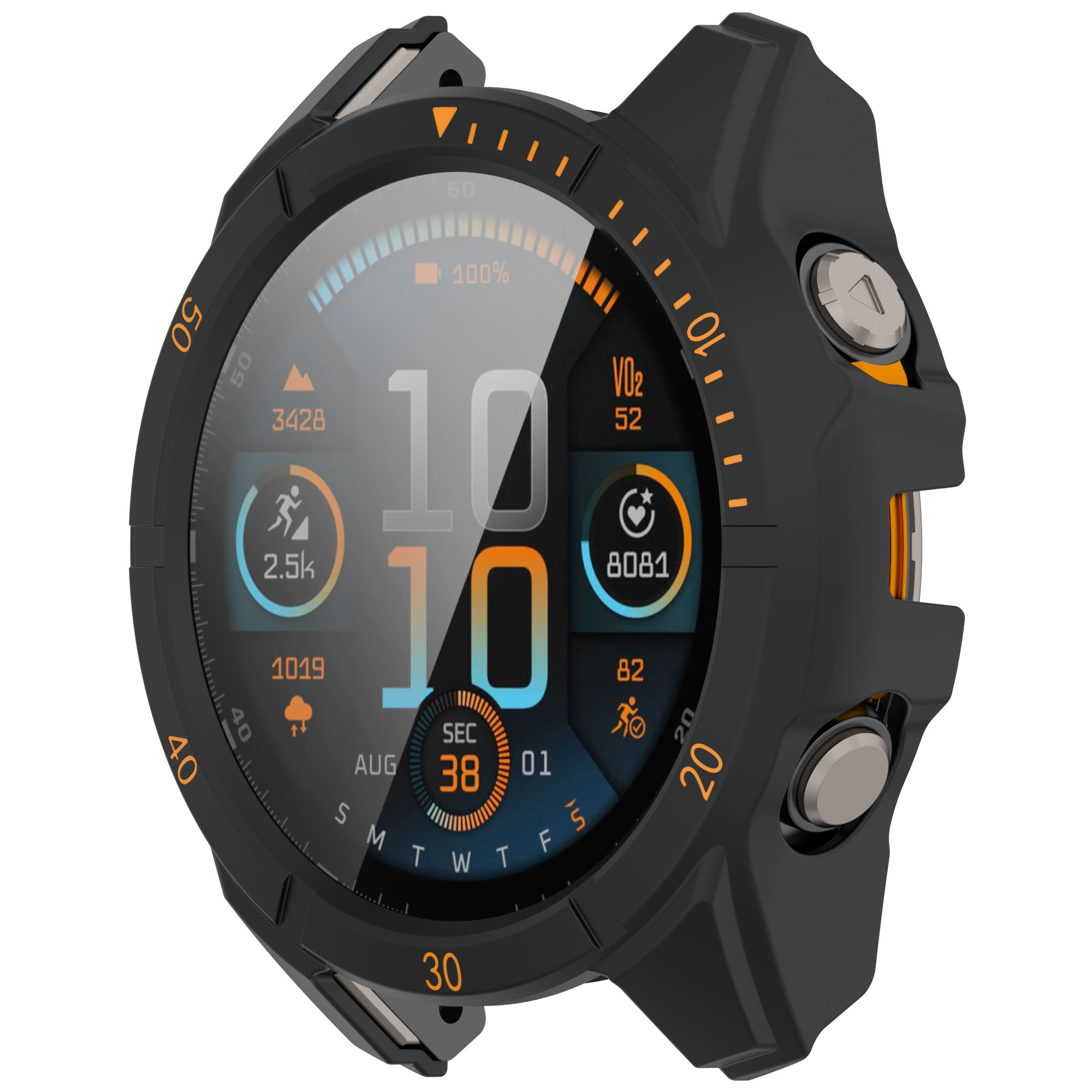 Garmin Защитный чехол со стеклом и выделенной шкалой для Garmin Fenix 8 Solar 47 мм черно-оранжевый
