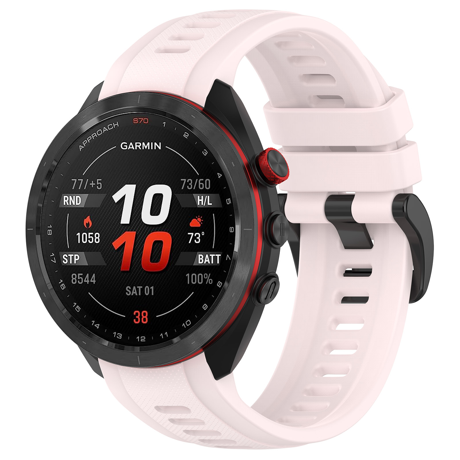 Garmin Силиконовый ремешок для Garmin Approach S70, 42 мм черная пряжка, розовый
