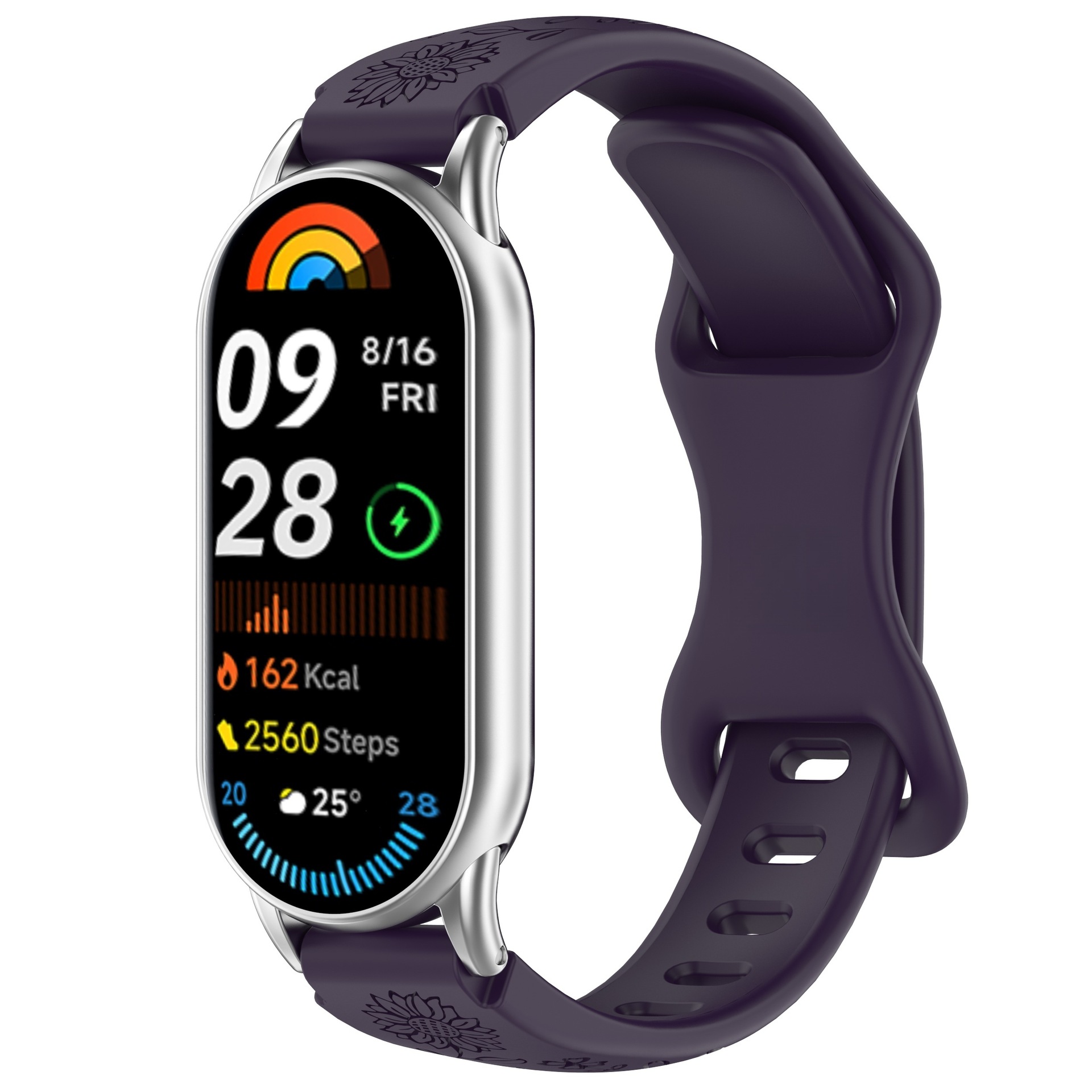 Xiaomi Силиконовый ремешок с рисунком для Xiaomi Smart Band 8/9/10 темно-вишневый