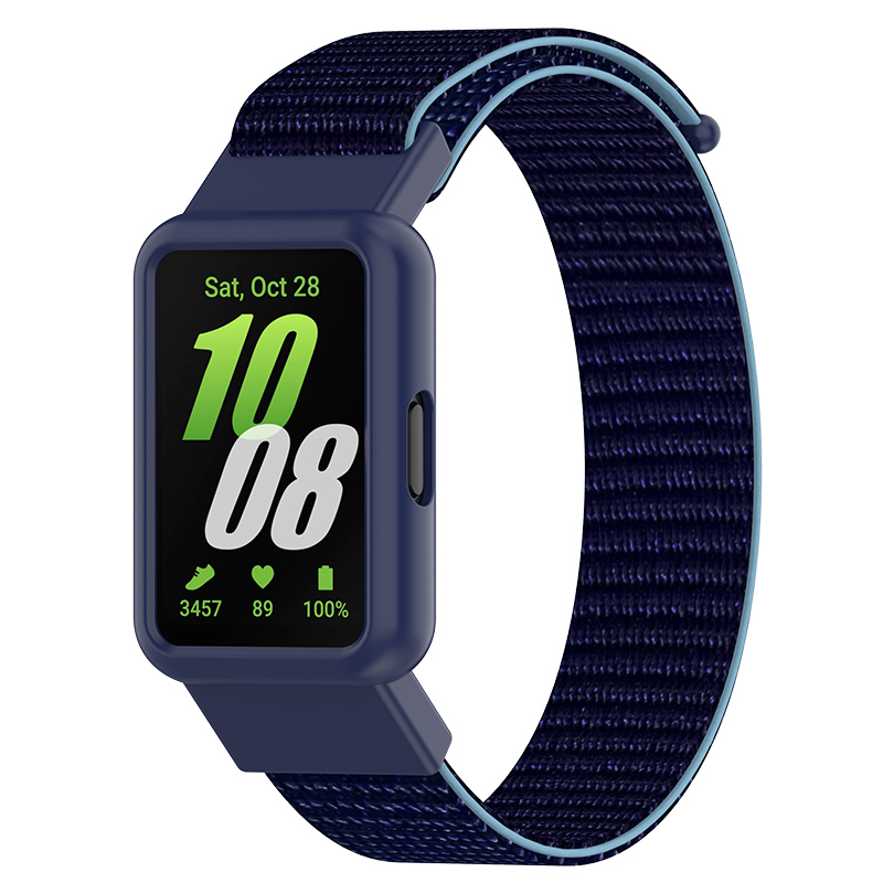 Samsung Нейлоновый ремешок на липучке с защитным чехлом для Samsung Galaxy Watch Fit 3 ночной синий
