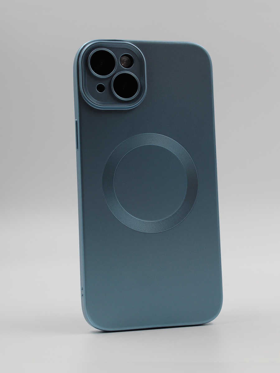 Apple Силиконовый магнитный чехол для iPhone 15 Plus, MagSafe сине-зеленый