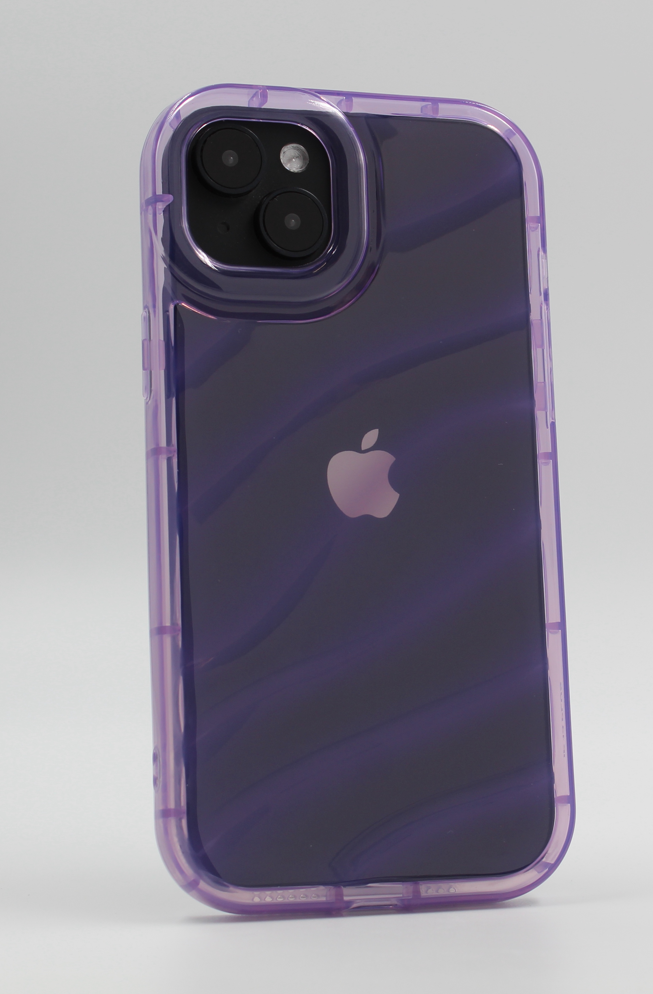 Apple Силиконовый чехол с 3D эффектом волны для iPhone 15 прозрачный-фиолетовый