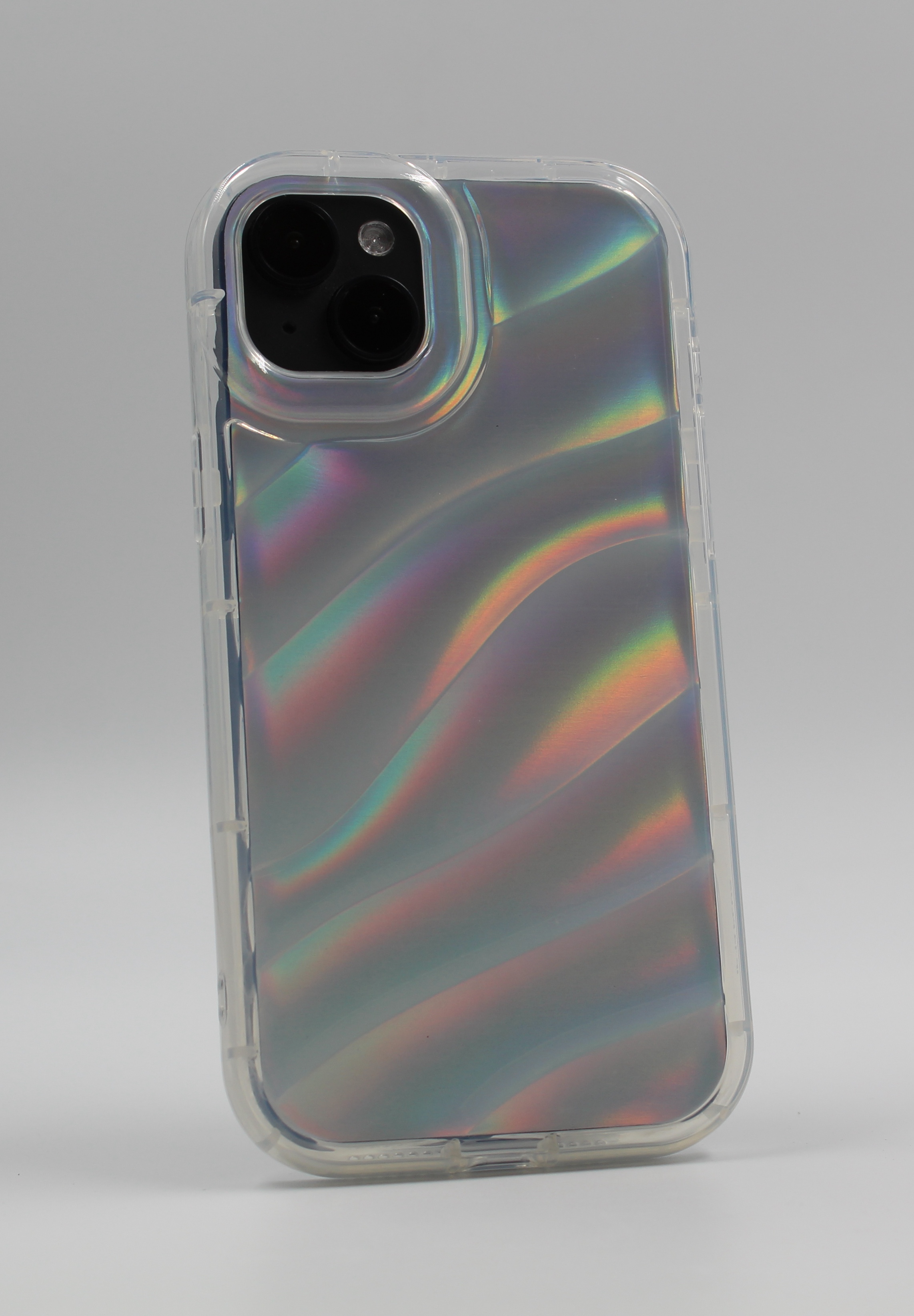 Apple Силиконовый чехол с лазерным 3D эффектом волны для iPhone 15 прозрачный