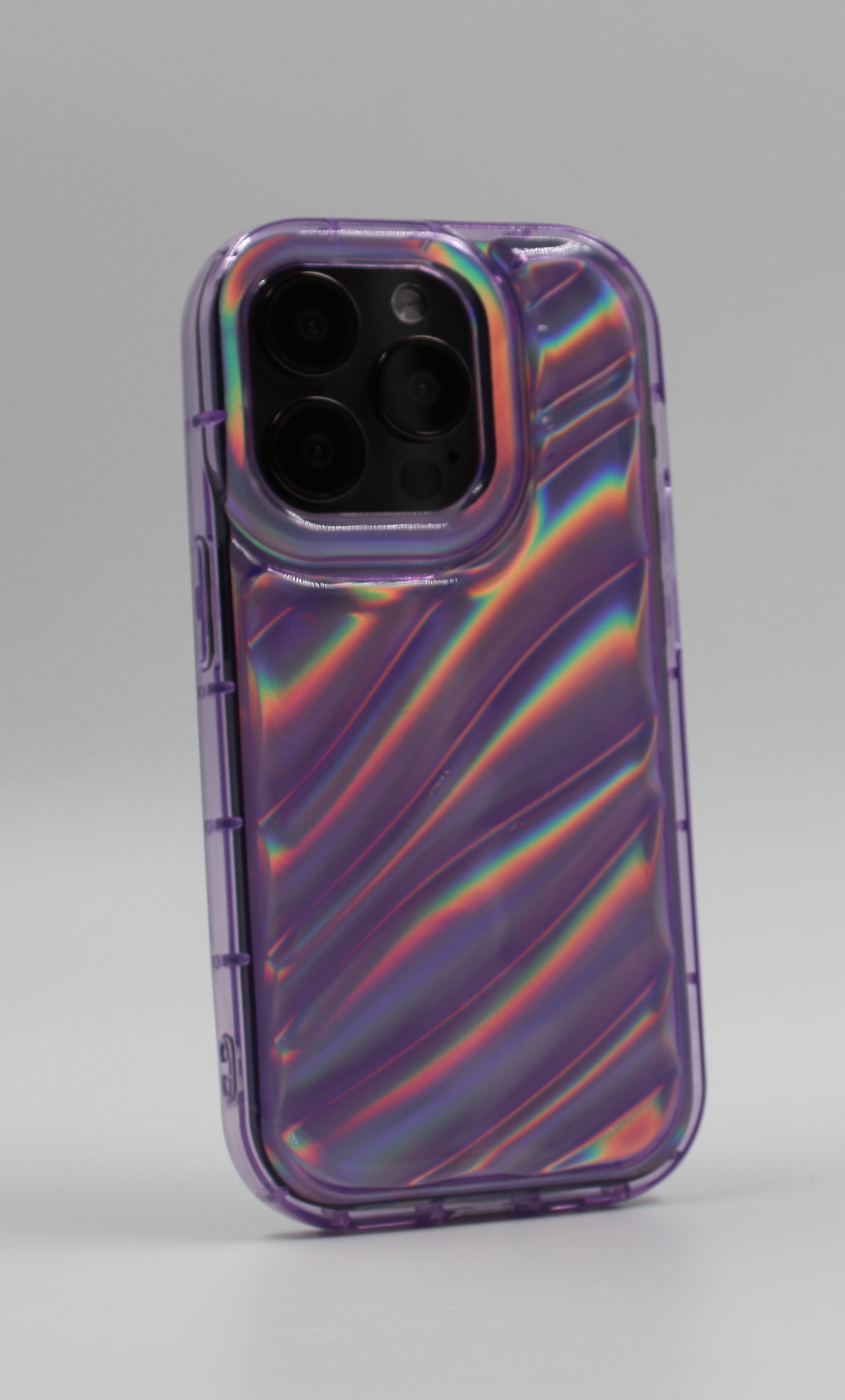 Apple Силиконовый чехол с лазерным 3D эффектом волны для iPhone 13 Pro прозрачный-фиолетовый