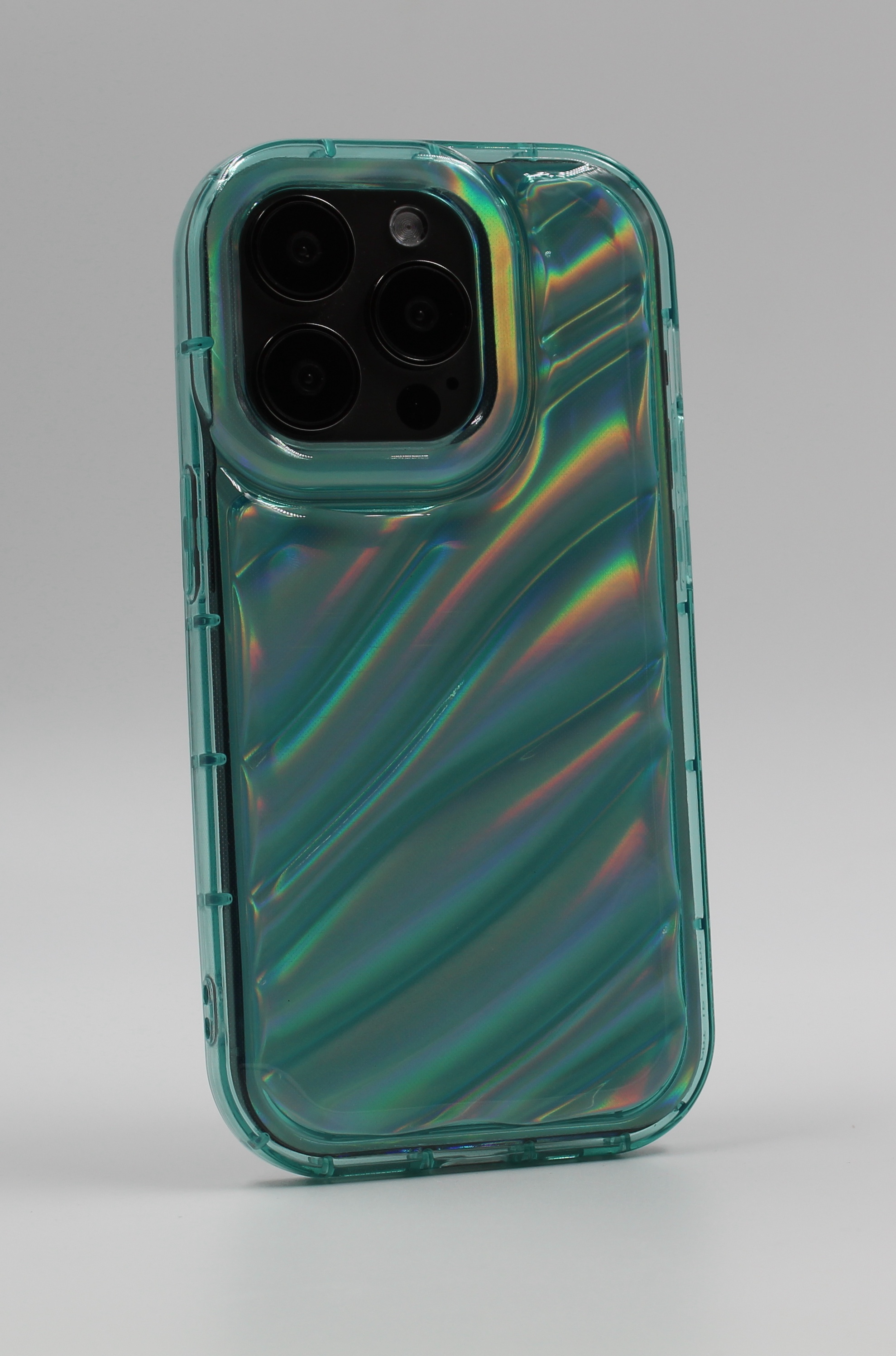 Apple Силиконовый чехол с лазерным 3D эффектом волны для iPhone 12 Pro Max прозрачно-бирюзовый