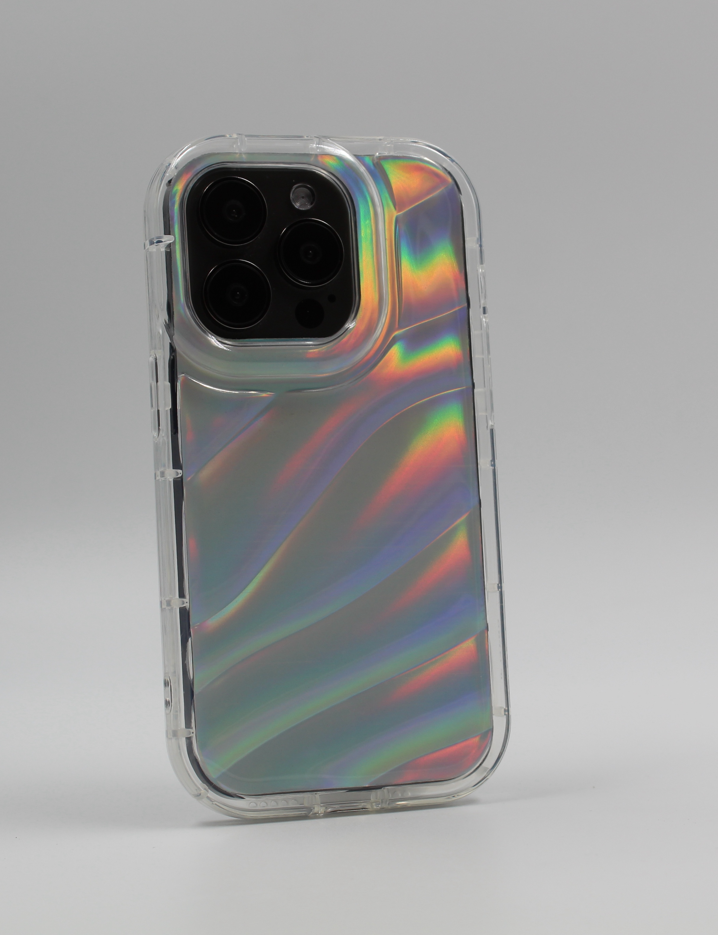 Apple Силиконовый чехол с лазерным 3D эффектом волны для iPhone 15 Pro Max прозрачный