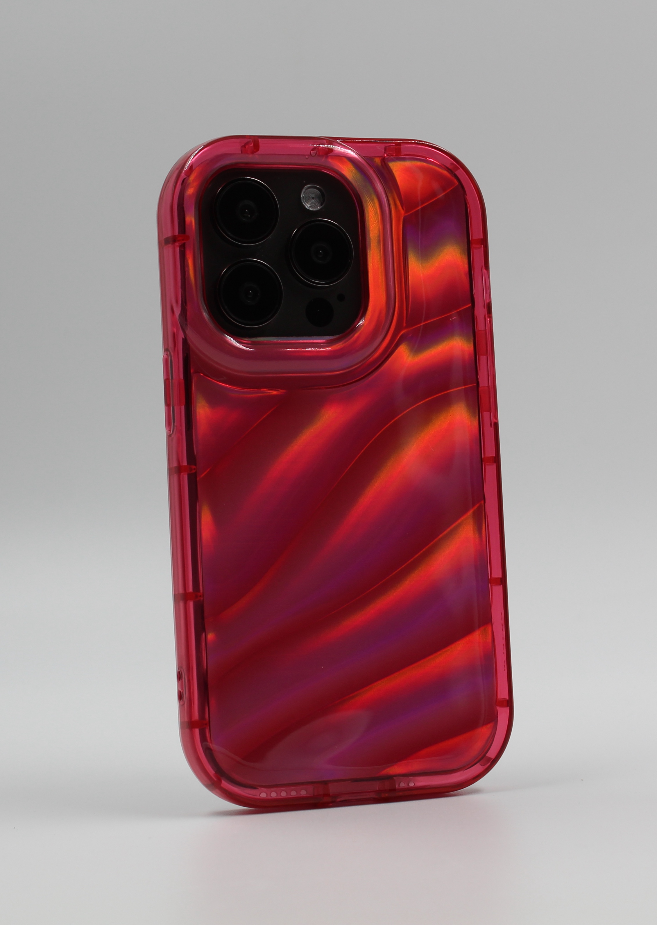 Apple Силиконовый чехол с лазерным 3D эффектом волны для iPhone 14 Pro прозрачный-розово-красный