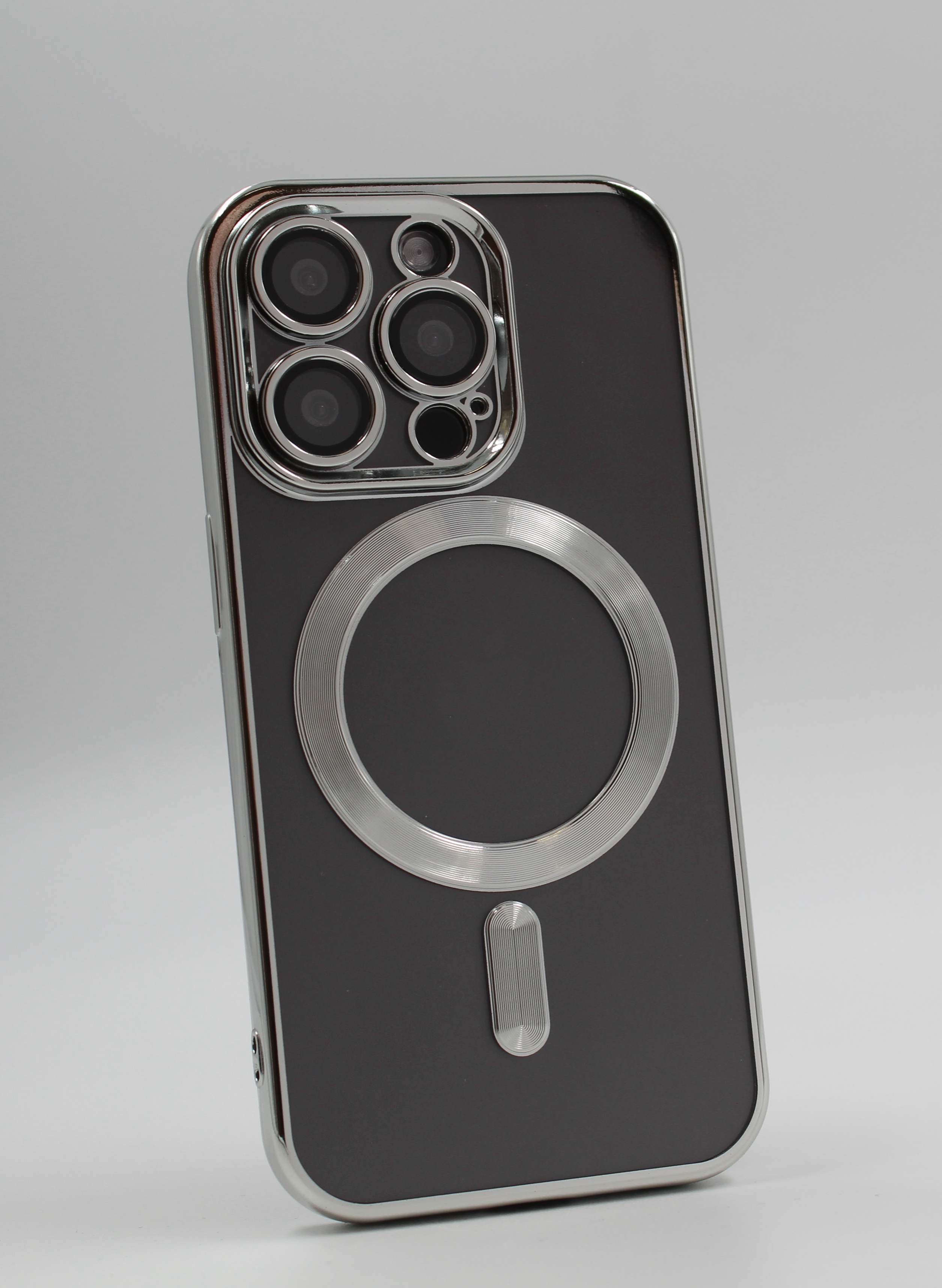 Apple Прозрачный чехол с глянцевой рамкой для iPhone 15 Pro Max, MagSafe серебристый