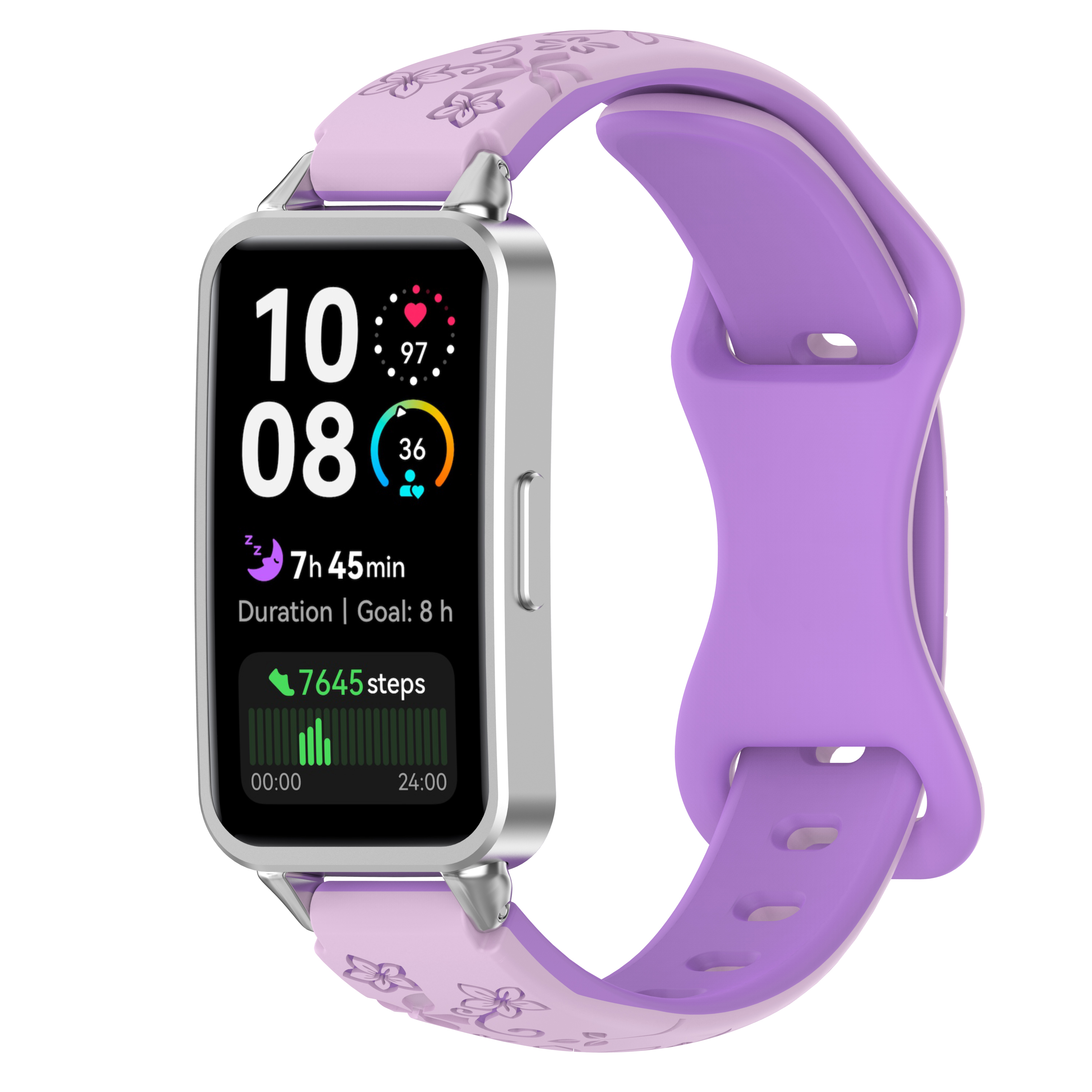 Huawei Двухцветный силиконовый ремешок с рисунком для Huawei Band 8/9/10 лавандово-фиолетовый