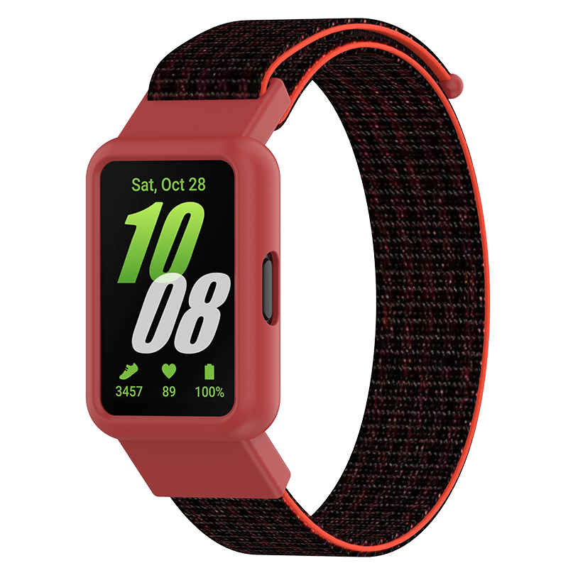 Samsung Нейлоновый ремешок на липучке с защитным чехлом для Samsung Galaxy Watch Fit 3 красно-черный