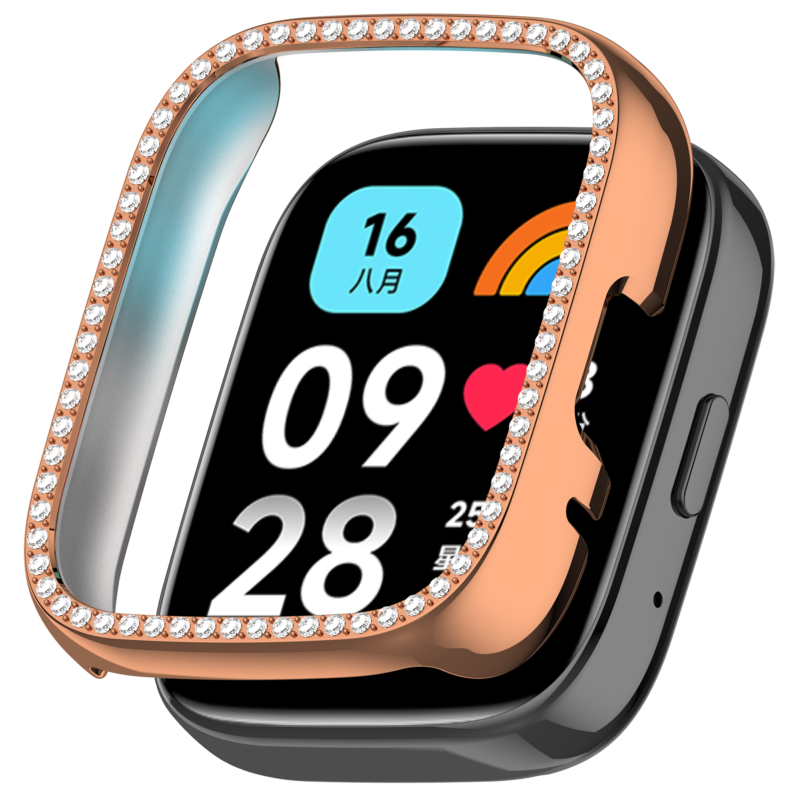 Redmi Защитный бампер со стразами для Redmi Watch 3 Lite/Redmi Watch 3 Active розовое-золото