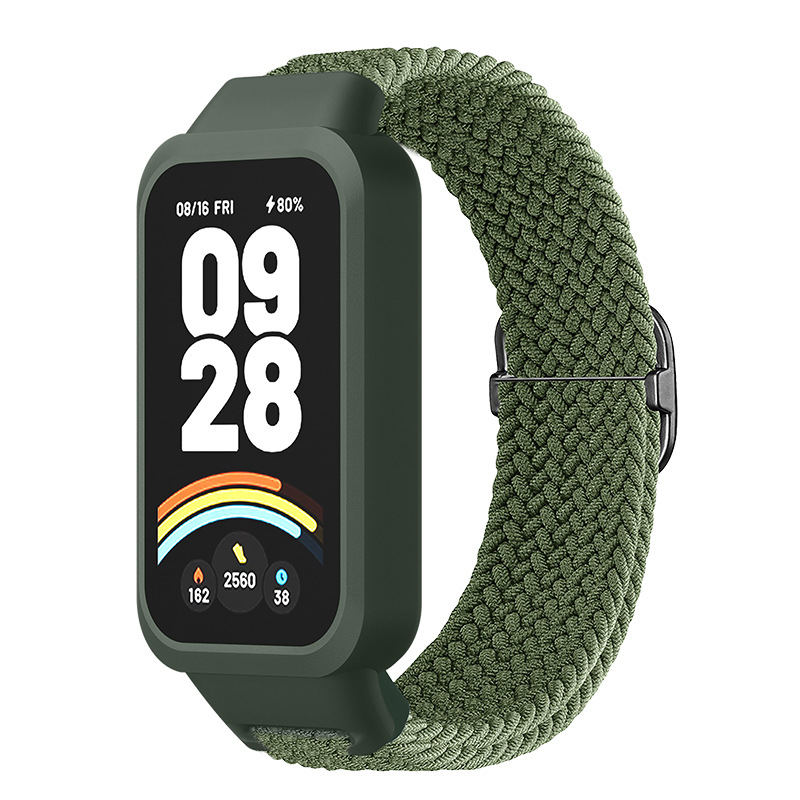 Xiaomi Плетеный ремешок с защитным чехлом для Xiaomi Smart Band 9 Active/Redmi Band 3 зеленый