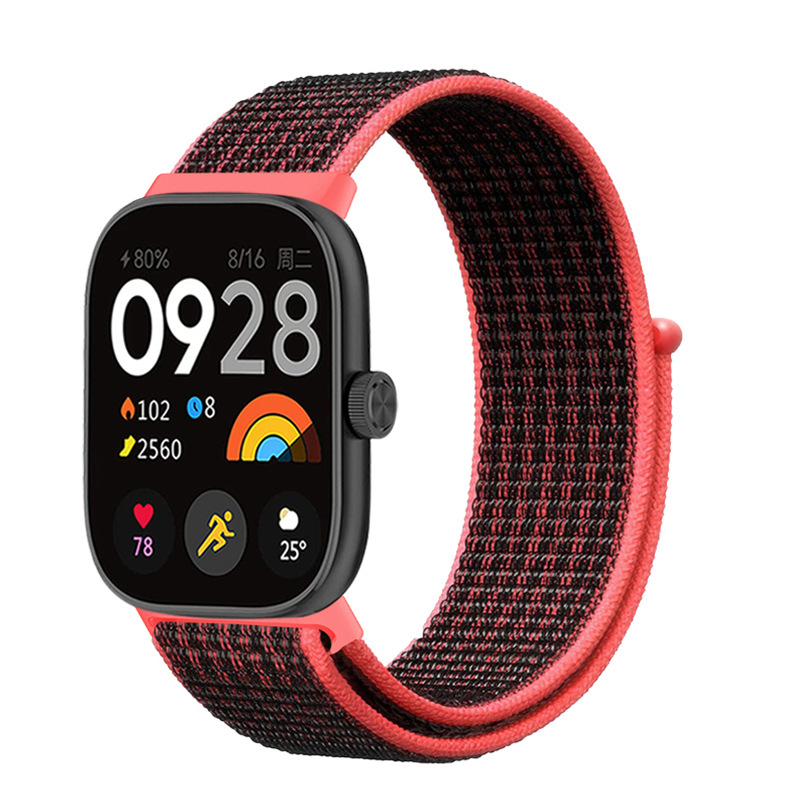 Xiaomi Нейлоновый ремешок на липучке для Xiaomi Smart Band 8 Pro/9 Pro / Redmi Watch 4/5/6 красно-черный