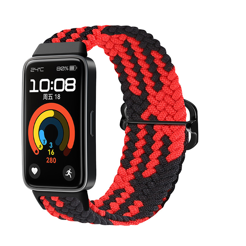 Huawei Плетеный нейлоновый ремешок для Huawei Band 8/9/10 регулируемый по длине, черно-красный