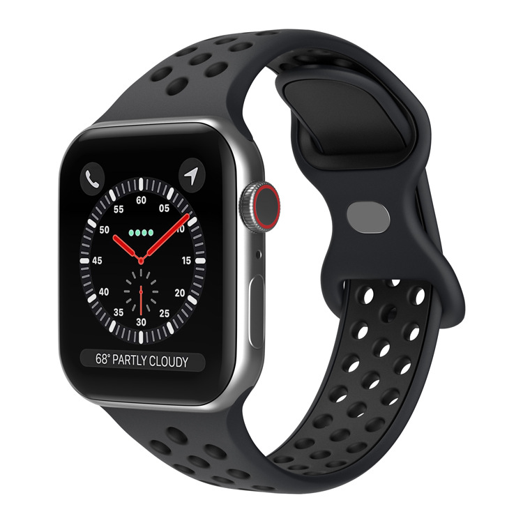 Apple Двухцветный спортивный силиконовый ремешок Apple Watch 1-9 / SE (38/40/41 мм), размер L черный