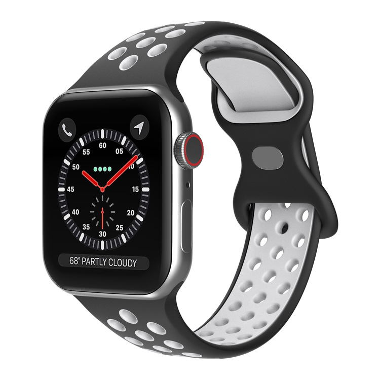 Apple Двухцветный спортивный силиконовый ремешок Apple Watch 1-9 / SE (38/40/41 мм), размер L черно-белый