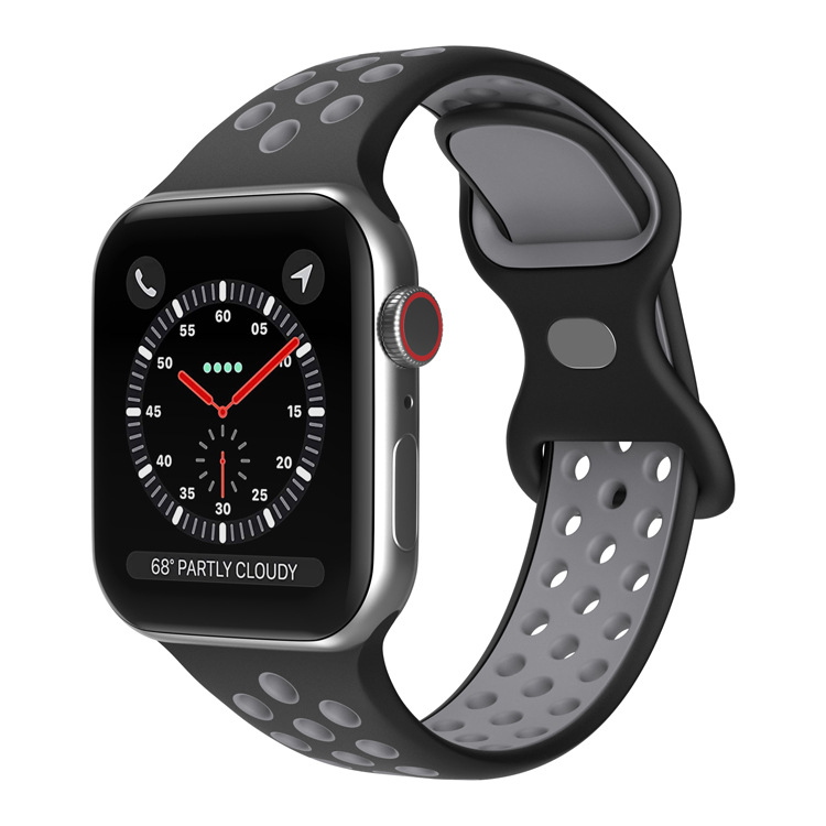 Apple Двухцветный спортивный силиконовый ремешок Apple Watch 1-9 / SE (38/40/41 мм), размер L черно-серый