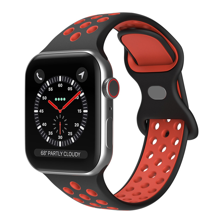 Apple Двухцветный спортивный силиконовый ремешок Apple Watch 1-9 / SE (38/40/41 мм), размер L черно-красный