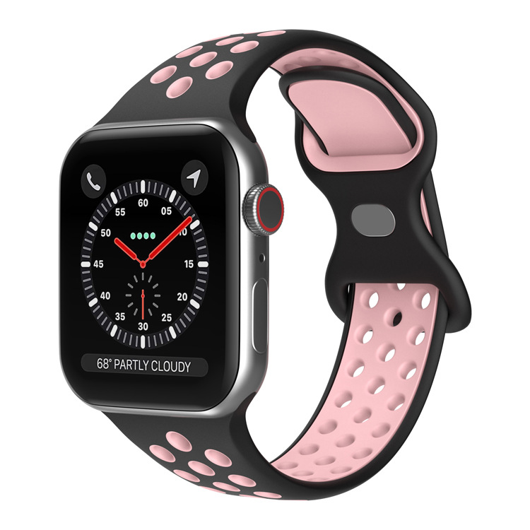 Apple Двухцветный спортивный силиконовый ремешок Apple Watch 1-9 / SE (38/40/41 мм), размер L черно-розовый