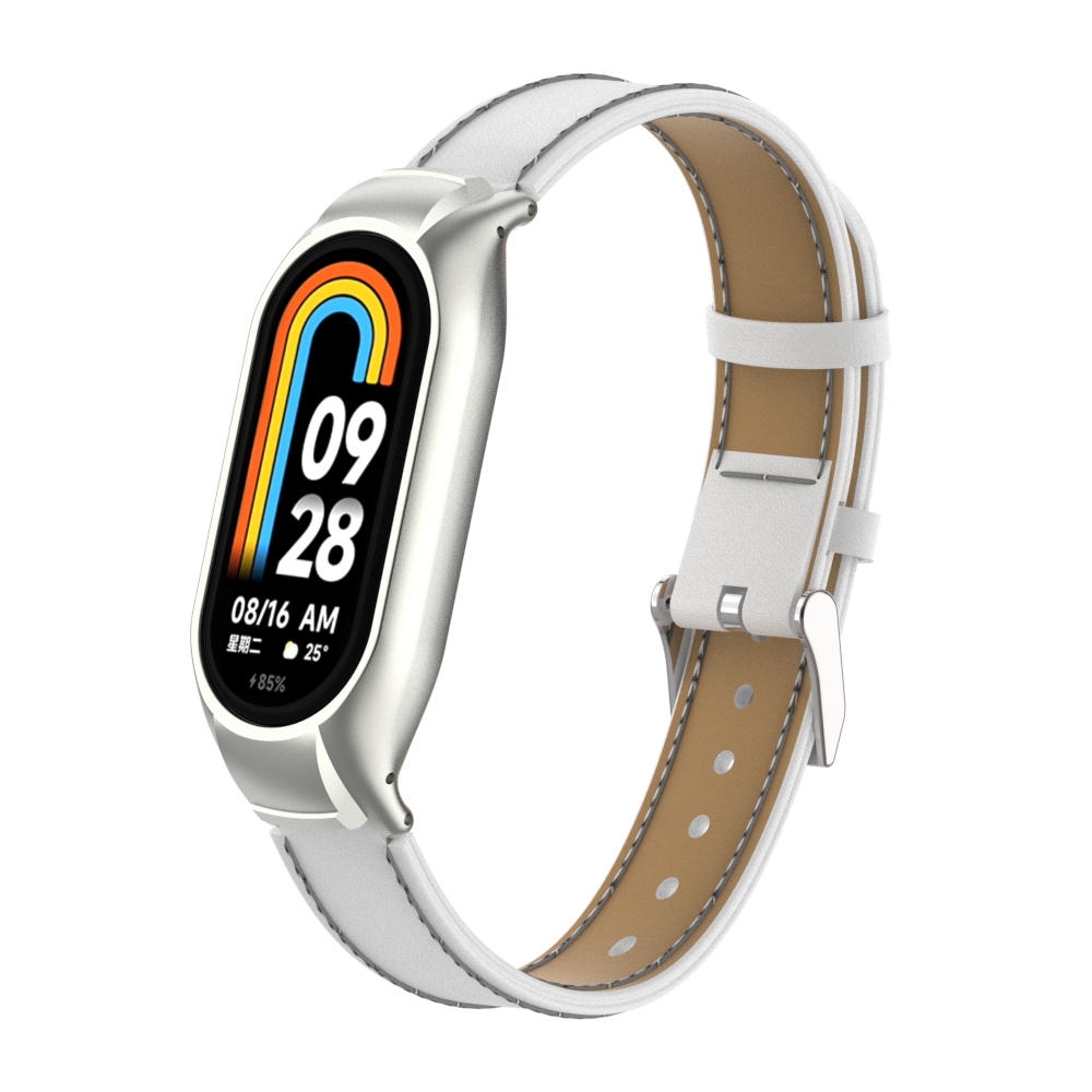 Xiaomi Кожаный ремешок с металлическим бампером для Xiaomi Smart Band 8 белый