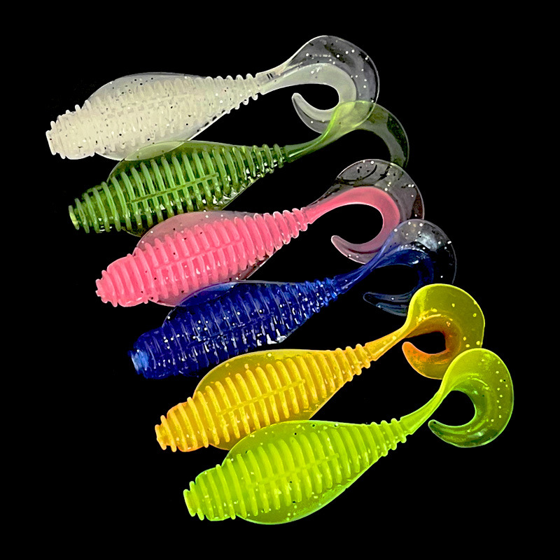 ГиперМол Набор рыболовных плавающих, мягких TPE приманок Twister/Curly Tail Grub с закрученным хвостом, 7,5 см/3,3 г, 6 шт разноцветные