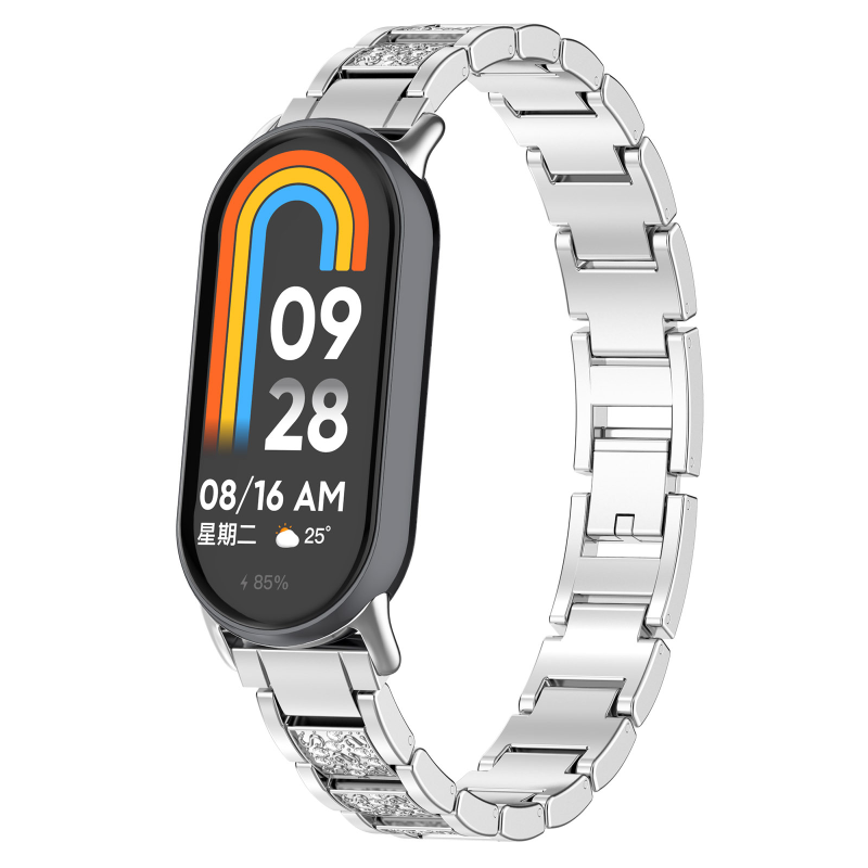 Xiaomi Металлический ремешок для Xiaomi Mi Band 8/9/10 серебристый со стразами