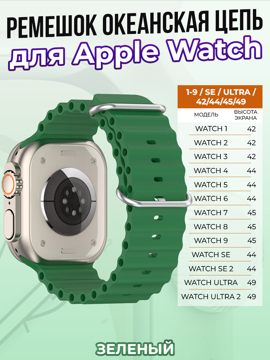 Apple Ремешок океанская цепь для Apple Watch 1-9 / SE / ULTRA (42/44/45/49 мм), зеленый