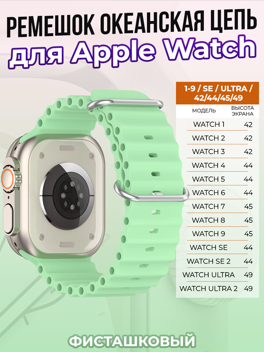 Apple Ремешок океанская цепь для Apple Watch 1-9 / SE / ULTRA (42/44/45/49 мм), фисташковый